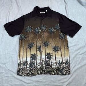 Batik Bay Shirt Mens Medium Palm Tree Hawaiian Rayon Button Up Casual Summer Bea